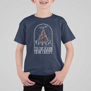 Halloween Christmas T Shirt For Kid Tis The Season To Be Creepy Xmas Tree Skeleton Snowy TS11 Navy Print Your Wear