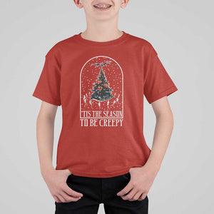 Halloween Christmas T Shirt For Kid Tis The Season To Be Creepy Xmas Tree Skeleton Snowy TS11 Red Print Your Wear