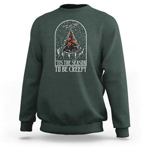 Halloween Christmas Sweatshirt Tis The Season To Be Creepy Xmas Tree Skeleton Snowy TS11 Dark Forest Green Print Your Wear