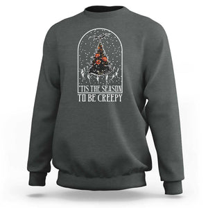 Halloween Christmas Sweatshirt Tis The Season To Be Creepy Xmas Tree Skeleton Snowy TS11 Dark Heather Print Your Wear