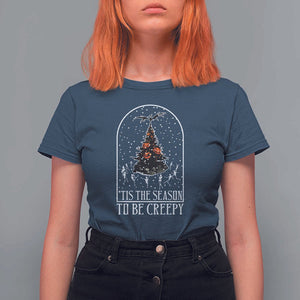 Halloween Christmas T Shirt For Women Tis The Season To Be Creepy Xmas Tree Skeleton Snowy TS11 Navy Print Your Wear