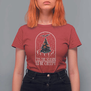 Halloween Christmas T Shirt For Women Tis The Season To Be Creepy Xmas Tree Skeleton Snowy TS11 Red Print Your Wear