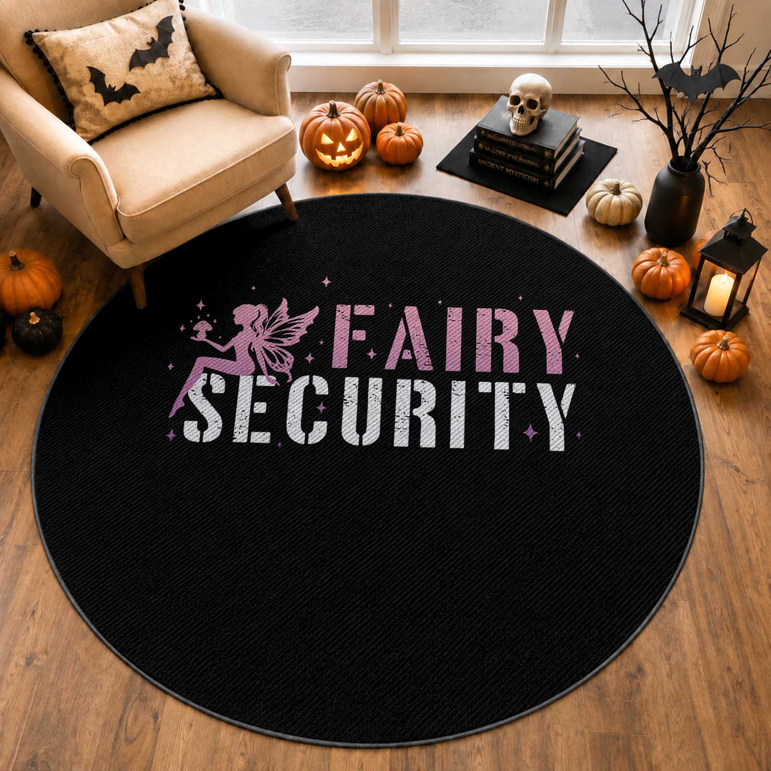 Halloween Dad Mom Round Rug Fairy Security Vintage Fairy Girl Mushroom Star