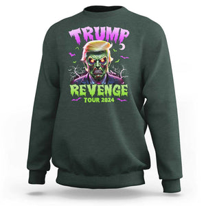 Funny Trump Halloween Sweatshirt Trump Revenge Tour 2024 Scary Zombie Bat Moon TS11 Dark Forest Green Print Your Wear