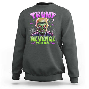 Funny Trump Halloween Sweatshirt Trump Revenge Tour 2024 Scary Zombie Bat Moon TS11 Dark Heather Print Your Wear