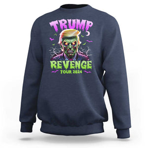 Funny Trump Halloween Sweatshirt Trump Revenge Tour 2024 Scary Zombie Bat Moon TS11 Navy Print Your Wear