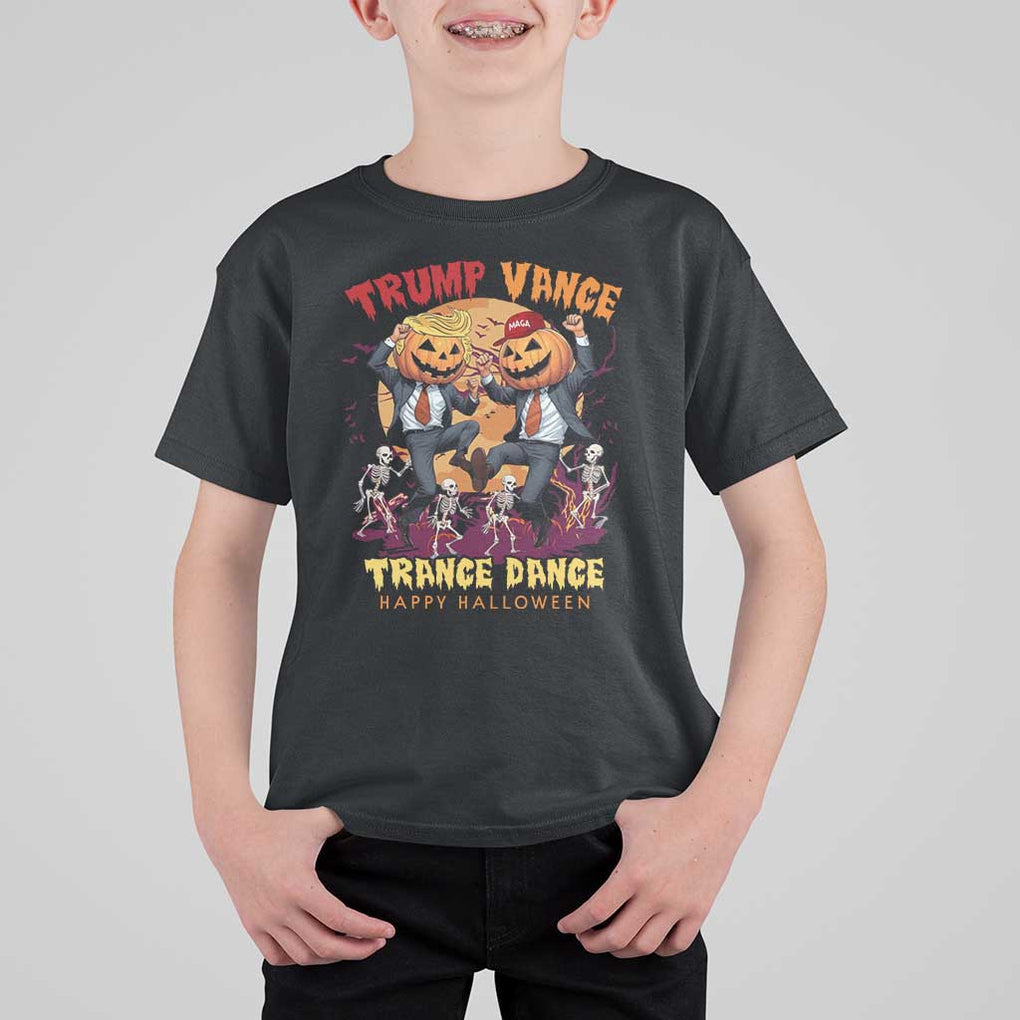 Funny Trump Vance Halloween T Shirt For Kid Trump Vance Trance Dance Pumpkin Skeleton Dancing Moon TS11 Black Print Your Wear