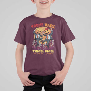 Funny Trump Vance Halloween T Shirt For Kid Trump Vance Trance Dance Pumpkin Skeleton Dancing Moon TS11 Maroon Print Your Wear