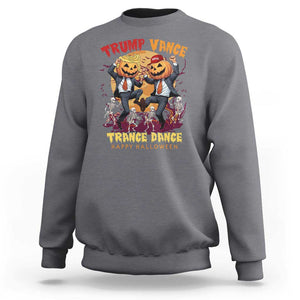 Funny Trump Vance Halloween Sweatshirt Trump Vance Trance Dance Pumpkin Skeleton Dancing Moon TS11 Charcoal Print Your Wear