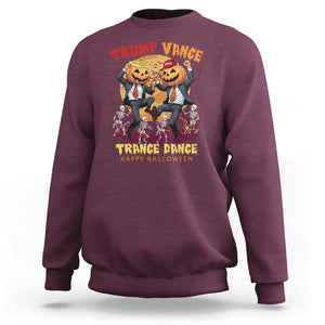 Funny Trump Vance Halloween Sweatshirt Trump Vance Trance Dance Pumpkin Skeleton Dancing Moon TS11 Maroon Print Your Wear