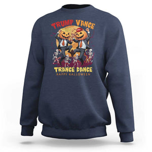 Funny Trump Vance Halloween Sweatshirt Trump Vance Trance Dance Pumpkin Skeleton Dancing Moon TS11 Navy Print Your Wear