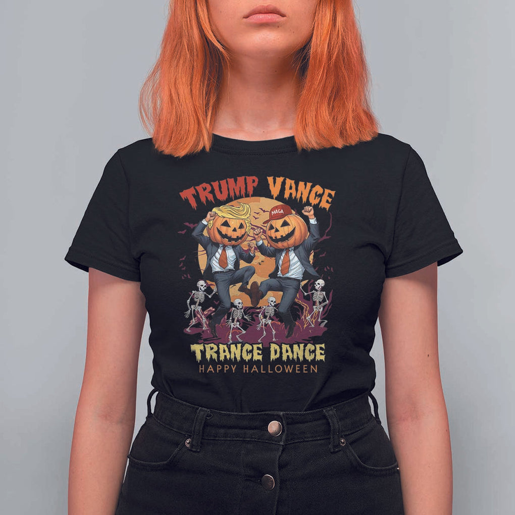 Funny Trump Vance Halloween T Shirt For Women Trump Vance Trance Dance Pumpkin Skeleton Dancing Moon TS11 Black Print Your Wear