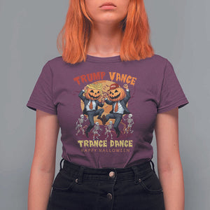 Funny Trump Vance Halloween T Shirt For Women Trump Vance Trance Dance Pumpkin Skeleton Dancing Moon TS11 Maroon Print Your Wear