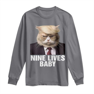 Funny Trump Supporter Long Sleeve Shirt Nine Lives Baby Trump Blond Hair Cat Cute Pet TS11 Charcoal Print Your Wear