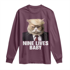 Funny Trump Supporter Long Sleeve Shirt Nine Lives Baby Trump Blond Hair Cat Cute Pet TS11 Maroon Print Your Wear