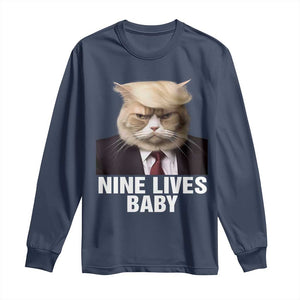 Funny Trump Supporter Long Sleeve Shirt Nine Lives Baby Trump Blond Hair Cat Cute Pet TS11 Navy Print Your Wear