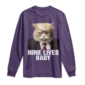 Funny Trump Supporter Long Sleeve Shirt Nine Lives Baby Trump Blond Hair Cat Cute Pet TS11 Purple Print Your Wear