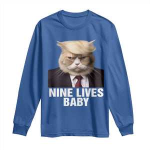 Funny Trump Supporter Long Sleeve Shirt Nine Lives Baby Trump Blond Hair Cat Cute Pet TS11 Royal Blue Print Your Wear