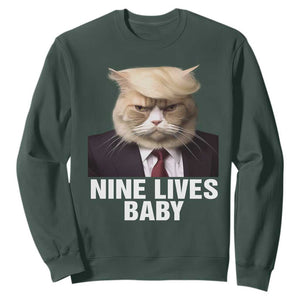 Funny Trump Supporter Sweatshirt Nine Lives Baby Trump Blond Hair Cat Cute Pet TS11 Dark Forest Green Print Your Wear