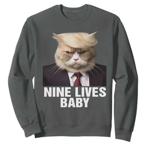 Funny Trump Supporter Sweatshirt Nine Lives Baby Trump Blond Hair Cat Cute Pet TS11 Dark Heather Print Your Wear