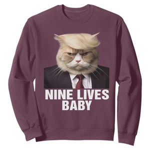 Funny Trump Supporter Sweatshirt Nine Lives Baby Trump Blond Hair Cat Cute Pet TS11 Maroon Print Your Wear