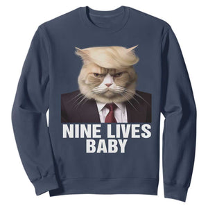 Funny Trump Supporter Sweatshirt Nine Lives Baby Trump Blond Hair Cat Cute Pet TS11 Navy Print Your Wear