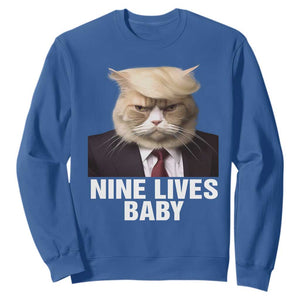 Funny Trump Supporter Sweatshirt Nine Lives Baby Trump Blond Hair Cat Cute Pet TS11 Royal Blue Print Your Wear