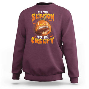 Funny Halloween Football Sweatshirt Tis The Season To Be Creepy Pumpkin American Football Bat TS11 Maroon Print Your Wear