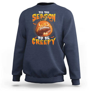 Funny Halloween Football Sweatshirt Tis The Season To Be Creepy Pumpkin American Football Bat TS11 Navy Print Your Wear