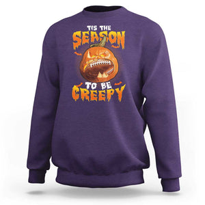 Funny Halloween Football Sweatshirt Tis The Season To Be Creepy Pumpkin American Football Bat TS11 Purple Print Your Wear