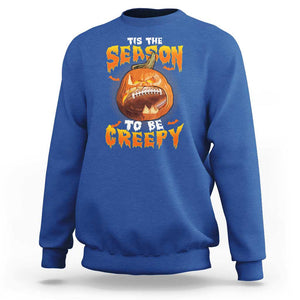 Funny Halloween Football Sweatshirt Tis The Season To Be Creepy Pumpkin American Football Bat TS11 Royal Blue Print Your Wear