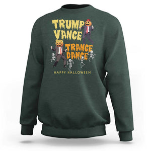 Funny Trump Vance Halloween Sweatshirt Trump Vance Trance Dance Pumpkin Skeleton Dancing TS11 Dark Forest Green Print Your Wear