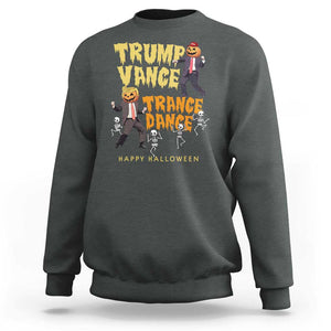 Funny Trump Vance Halloween Sweatshirt Trump Vance Trance Dance Pumpkin Skeleton Dancing TS11 Dark Heather Print Your Wear