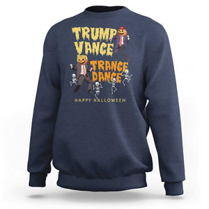 Funny Trump Vance Halloween Sweatshirt Trump Vance Trance Dance Pumpkin Skeleton Dancing TS11 Navy Print Your Wear