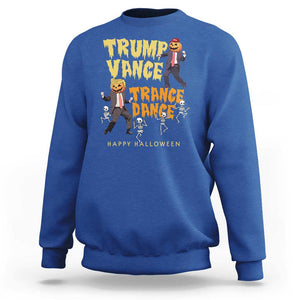 Funny Trump Vance Halloween Sweatshirt Trump Vance Trance Dance Pumpkin Skeleton Dancing TS11 Royal Blue Print Your Wear