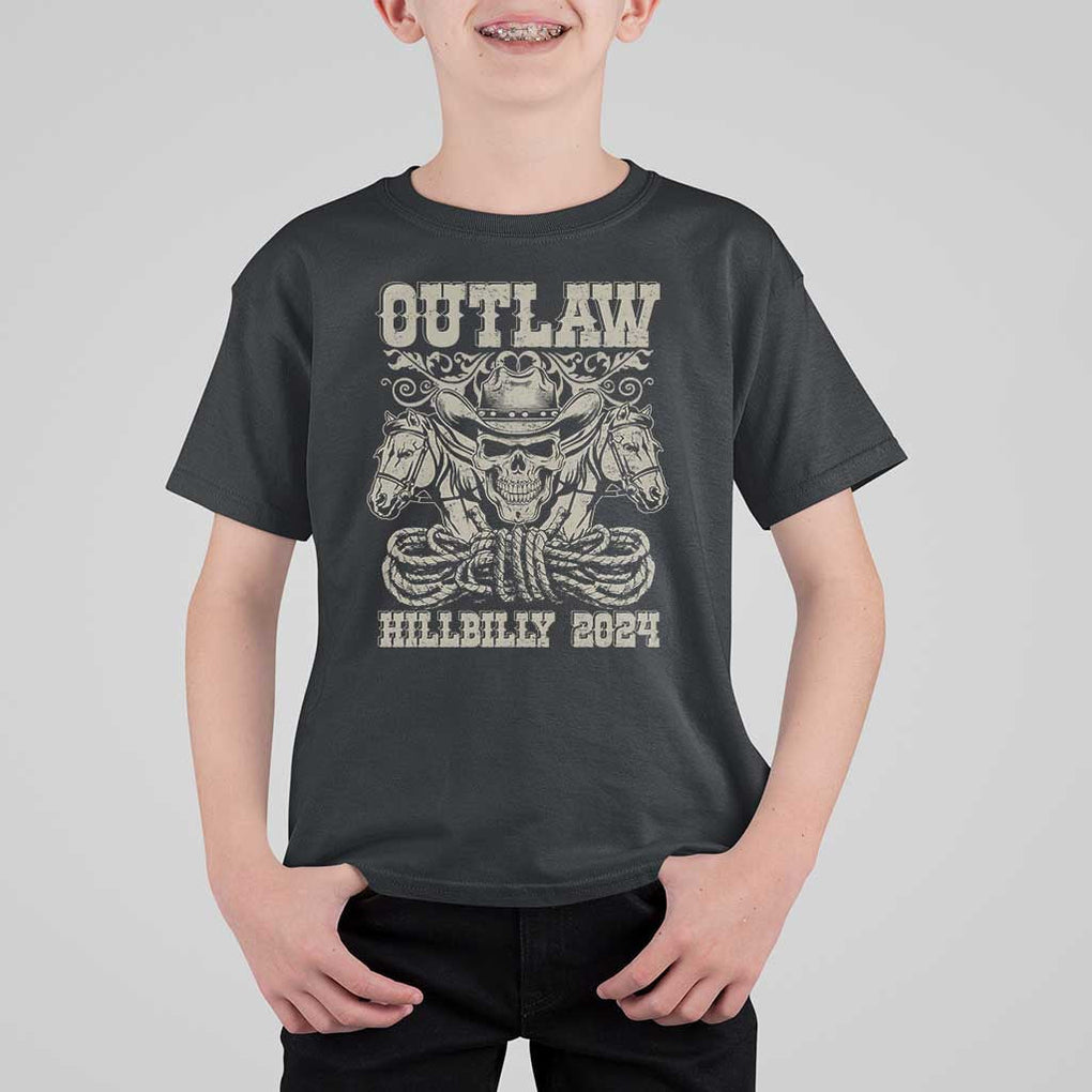 Trump Vance Supporter T Shirt For Kid Outlaw Hillbilly 2024 Vintage Skeleton Skull Horse Cowboy TS11 Black Print Your Wear