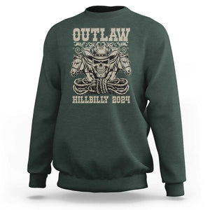 Trump Vance Supporter Sweatshirt Outlaw Hillbilly 2024 Vintage Skeleton Skull Horse Cowboy TS11 Dark Forest Green Print Your Wear