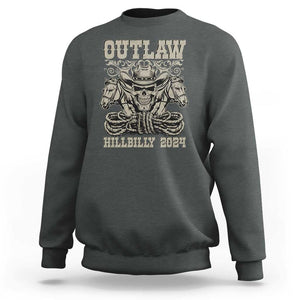 Trump Vance Supporter Sweatshirt Outlaw Hillbilly 2024 Vintage Skeleton Skull Horse Cowboy TS11 Dark Heather Print Your Wear