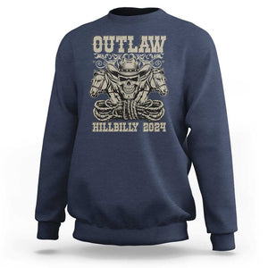 Trump Vance Supporter Sweatshirt Outlaw Hillbilly 2024 Vintage Skeleton Skull Horse Cowboy TS11 Navy Print Your Wear