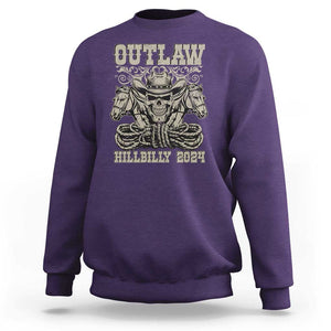 Trump Vance Supporter Sweatshirt Outlaw Hillbilly 2024 Vintage Skeleton Skull Horse Cowboy TS11 Purple Print Your Wear