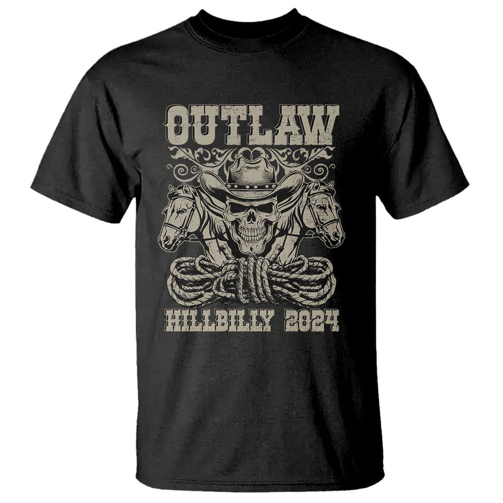 Trump Vance Supporter T Shirt Outlaw Hillbilly 2024 Vintage Skeleton Skull Horse Cowboy TS11 Black Print Your Wear