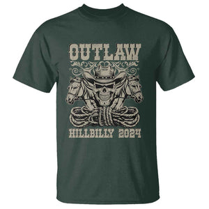 Trump Vance Supporter T Shirt Outlaw Hillbilly 2024 Vintage Skeleton Skull Horse Cowboy TS11 Dark Forest Green Print Your Wear