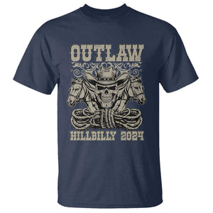 Trump Vance Supporter T Shirt Outlaw Hillbilly 2024 Vintage Skeleton Skull Horse Cowboy TS11 Navy Print Your Wear