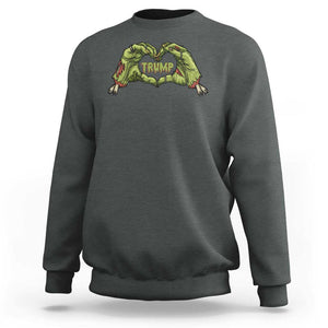 Funny Trump Halloween Sweatshirt Trump Heart Green Zombie Hand Election 2024 Costume TS11 Dark Heather Print Your Wear