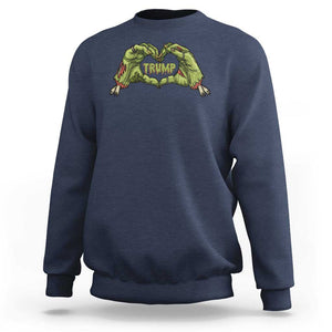 Funny Trump Halloween Sweatshirt Trump Heart Green Zombie Hand Election 2024 Costume TS11 Navy Print Your Wear