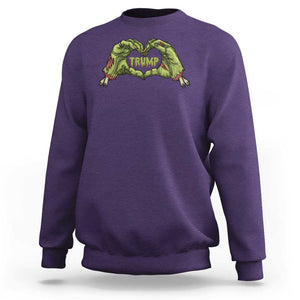 Funny Trump Halloween Sweatshirt Trump Heart Green Zombie Hand Election 2024 Costume TS11 Purple Print Your Wear