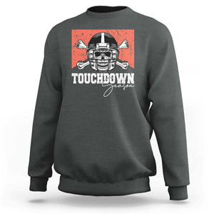 Funny American Football Sweatshirt Touchdown Season Cowboy Skull Football Player Helmet TS11 Dark Heather Print Your Wear