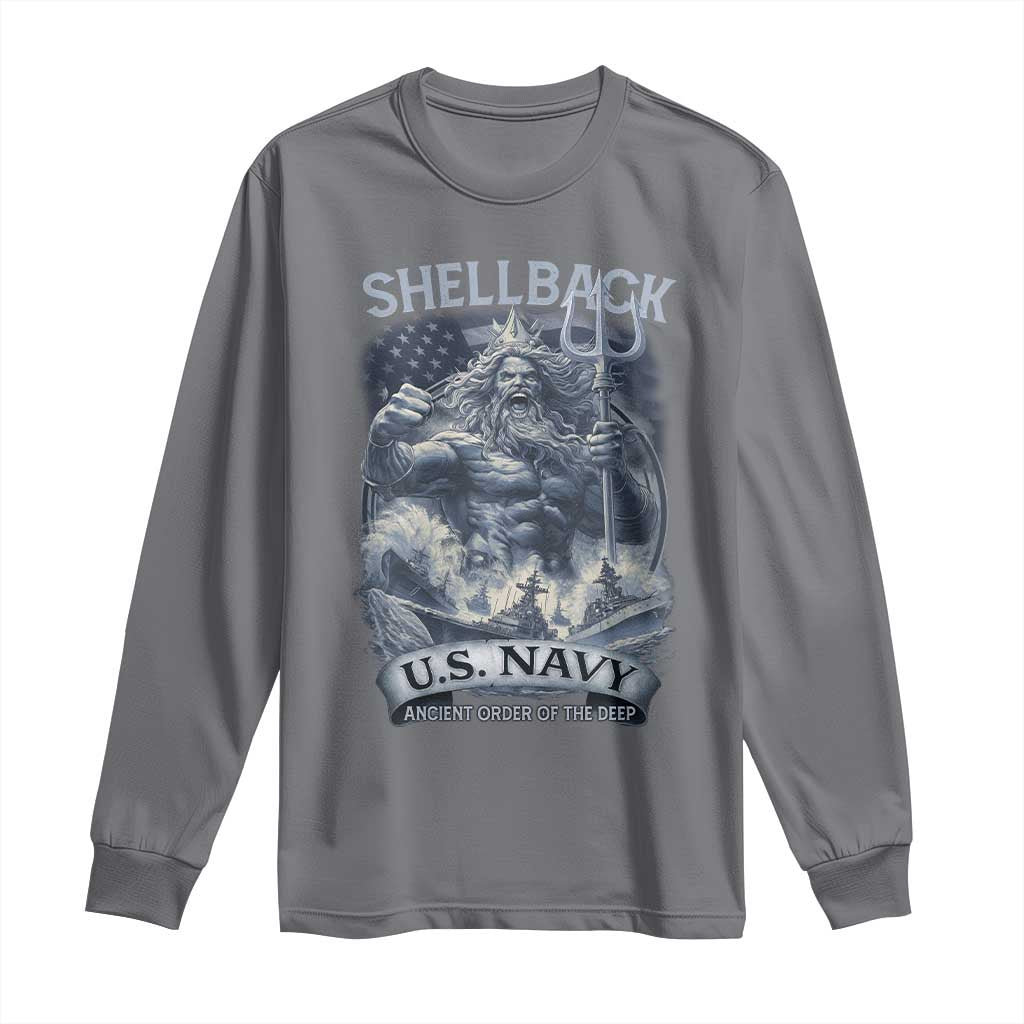 Navy Veteran Long Sleeve Shirt King Neptune Shellback Ancient Order Of The Deep TS11 Charcoal Print Your Wear