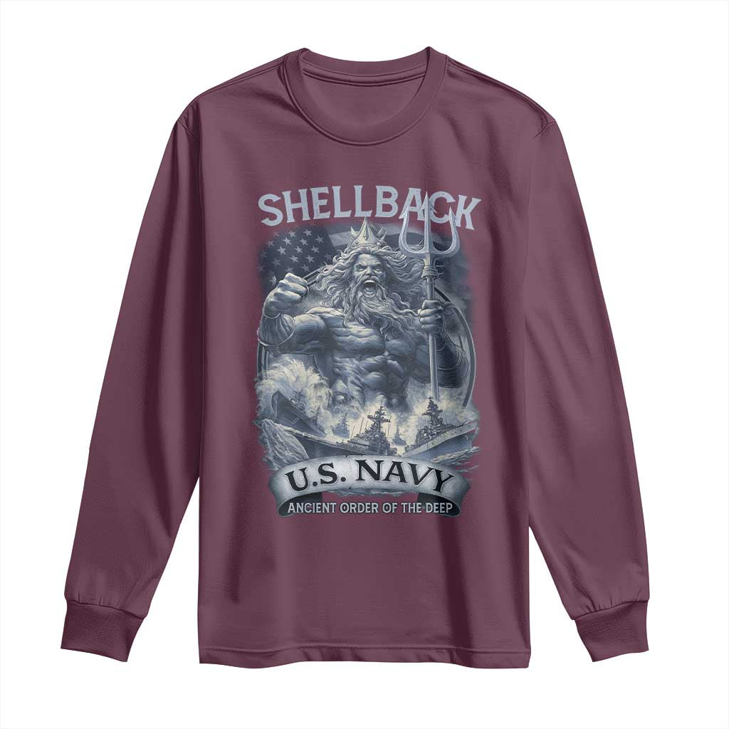 Navy Veteran Long Sleeve Shirt King Neptune Shellback Ancient Order Of The Deep TS11 Maroon Print Your Wear