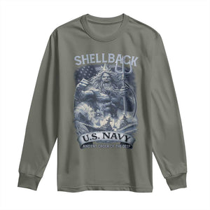 Navy Veteran Long Sleeve Shirt King Neptune Shellback Ancient Order Of The Deep TS11 Military Green Print Your Wear